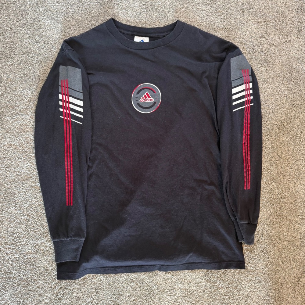 Vintage Adidas Long Sleeve Shirt Mens Medium Black Graphic Made in USA 90s Tee